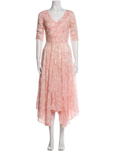 Pre-owned Loveshackfancy Floral Print Midi Length Dress In Pink