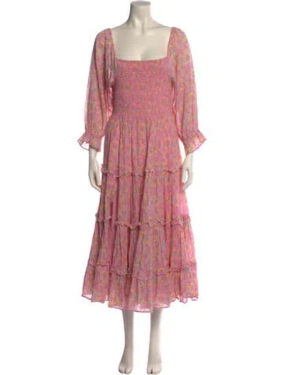 Pre-owned Loveshackfancy Floral Print Midi Length Dress In Pink
