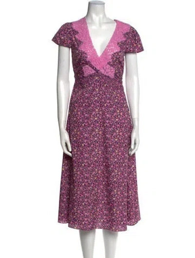 Pre-owned Loveshackfancy Floral Print Midi Length Dress In Pink