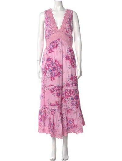 Pre-owned Loveshackfancy Floral Print Midi Length Dress In Pink