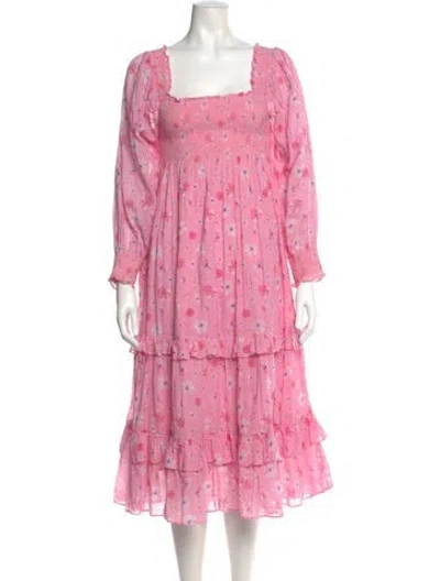 Pre-owned Loveshackfancy Floral Print Midi Length Dress In Pink
