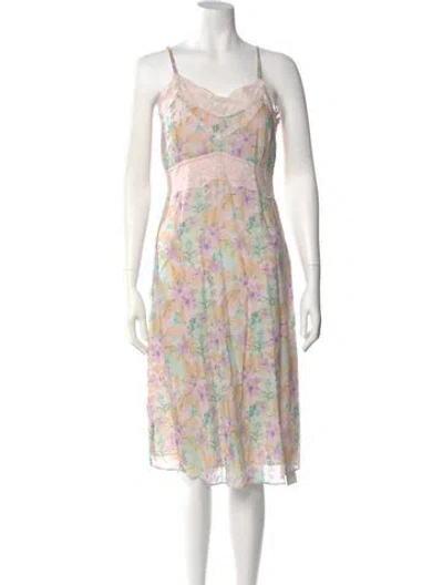 Pre-owned Loveshackfancy Floral Print Midi Length Dress In Pink