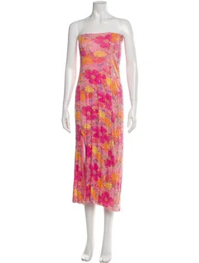 Pre-owned Loveshackfancy Floral Print Midi Length Dress In Pink