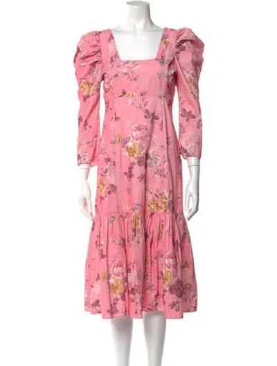 Pre-owned Loveshackfancy Floral Print Midi Length Dress In Pink