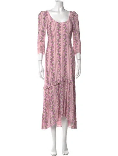 Pre-owned Loveshackfancy Floral Print Midi Length Dress In Pink