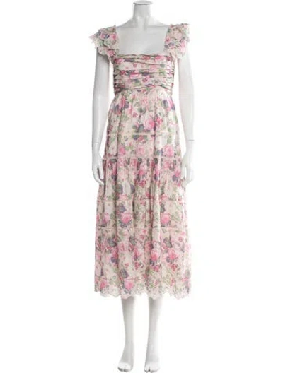 Pre-owned Loveshackfancy Floral Print Midi Length Dress In Pink