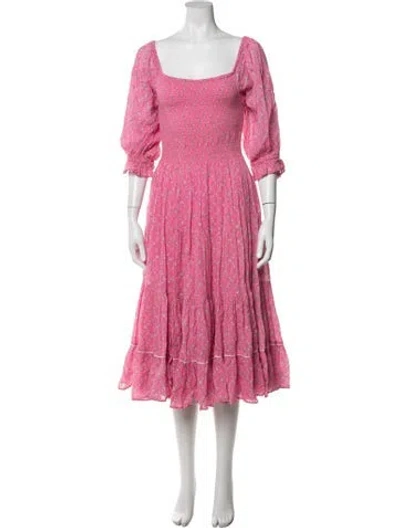 Pre-owned Loveshackfancy Floral Print Midi Length Dress In Pink