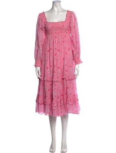 Pre-owned Loveshackfancy Floral Print Midi Length Dress In Pink