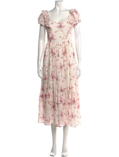 Pre-owned Loveshackfancy Floral Print Midi Length Dress In Pink