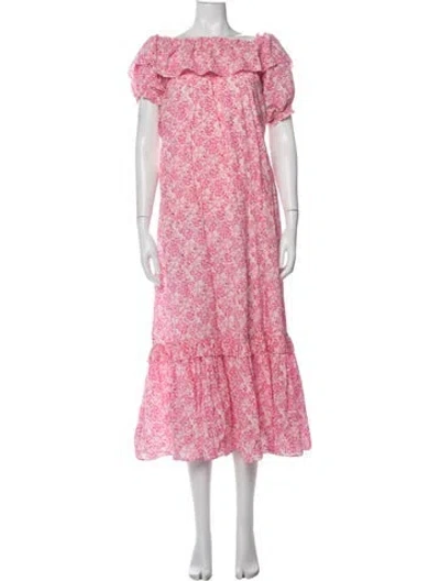 Pre-owned Loveshackfancy Floral Print Midi Length Dress In Pink