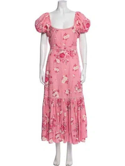 Pre-owned Loveshackfancy Floral Print Midi Length Dress In Pink