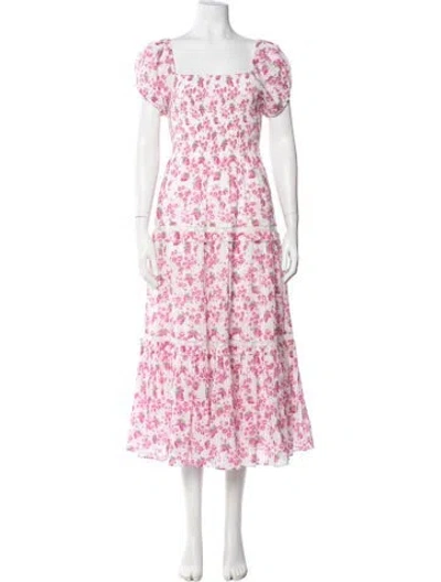 Pre-owned Loveshackfancy Floral Print Midi Length Dress In Pink