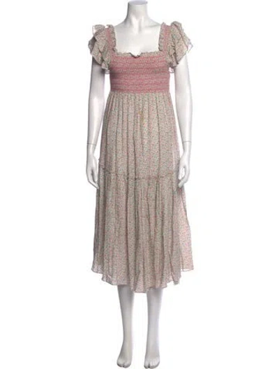 Pre-owned Loveshackfancy Floral Print Midi Length Dress In Pink