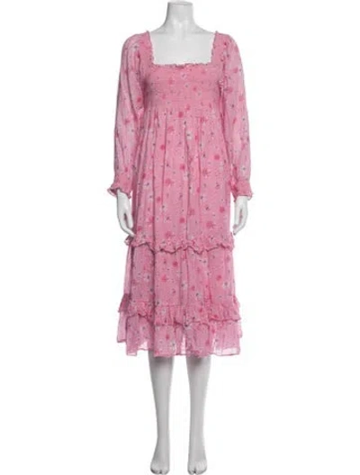 Pre-owned Loveshackfancy Floral Print Midi Length Dress In Pink