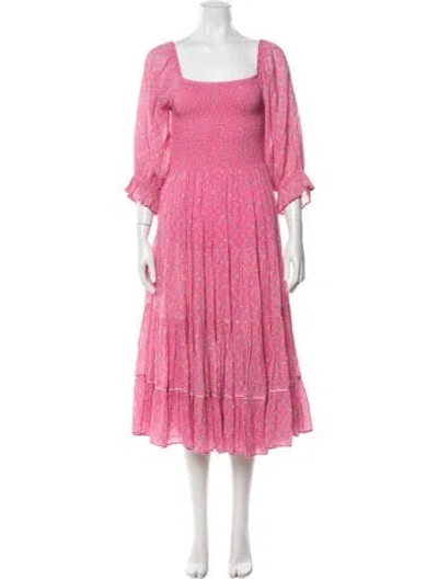 Pre-owned Loveshackfancy Floral Print Midi Length Dress In Pink