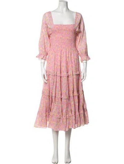 Pre-owned Loveshackfancy Floral Print Midi Length Dress In Pink