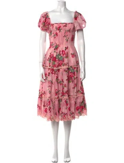 Pre-owned Loveshackfancy Floral Print Midi Length Dress In Pink