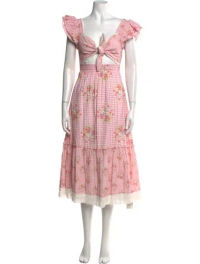 Pre-owned Loveshackfancy Floral Print Midi Length Dress In Pink
