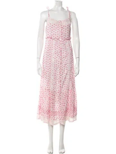 Pre-owned Loveshackfancy Floral Print Midi Length Dress In Pink