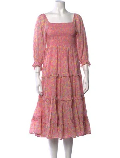 Pre-owned Loveshackfancy Floral Print Midi Length Dress In Pink