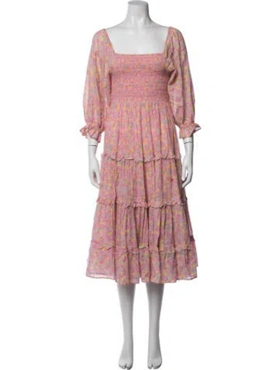 Pre-owned Loveshackfancy Floral Print Midi Length Dress In Pink