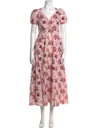 Pre-owned Loveshackfancy Floral Print Midi Length Dress In Pink