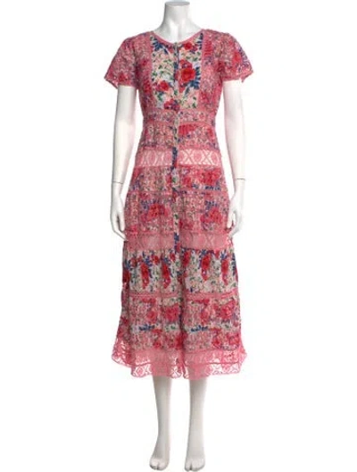 Pre-owned Loveshackfancy Floral Print Midi Length Dress In Pink