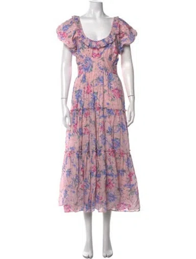 Pre-owned Loveshackfancy Floral Print Midi Length Dress In Pink