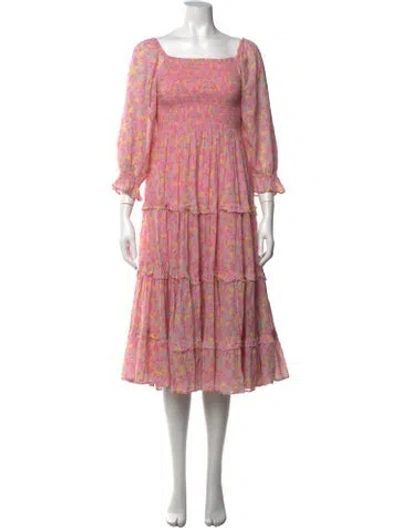 Pre-owned Loveshackfancy Floral Print Midi Length Dress In Pink