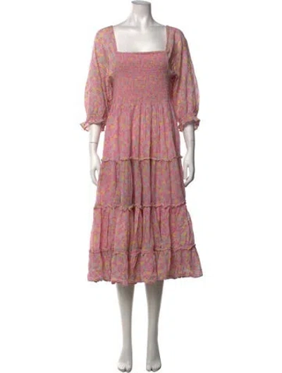 Pre-owned Loveshackfancy Floral Print Midi Length Dress In Pink