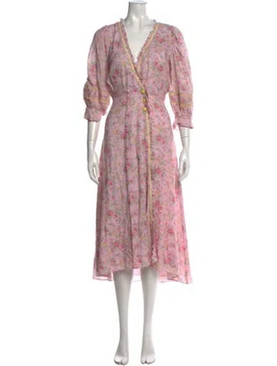 Pre-owned Loveshackfancy Floral Print Midi Length Dress In Pink