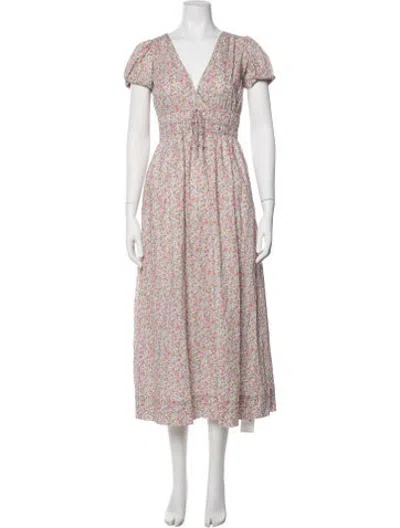 Pre-owned Loveshackfancy Floral Print Midi Length Dress In Pink