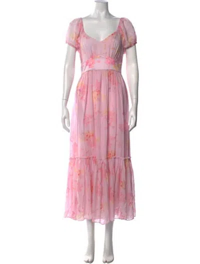 Pre-owned Loveshackfancy Floral Print Midi Length Dress In Pink