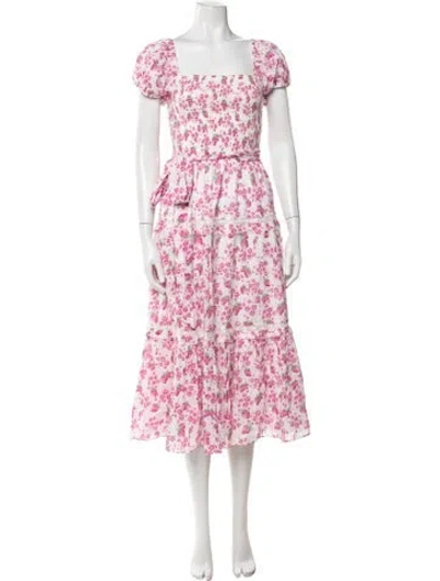 Pre-owned Loveshackfancy Floral Print Midi Length Dress In Pink/white