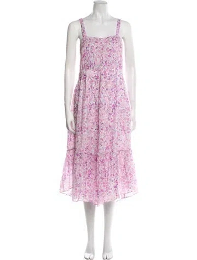 Pre-owned Loveshackfancy Floral Print Midi Length Dress In Purple