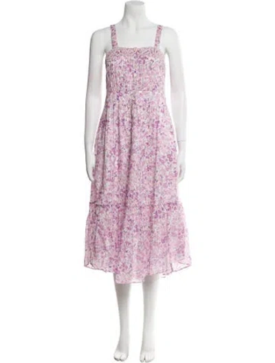 Pre-owned Loveshackfancy Floral Print Midi Length Dress In Purple