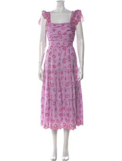 Pre-owned Loveshackfancy Floral Print Midi Length Dress In Purple