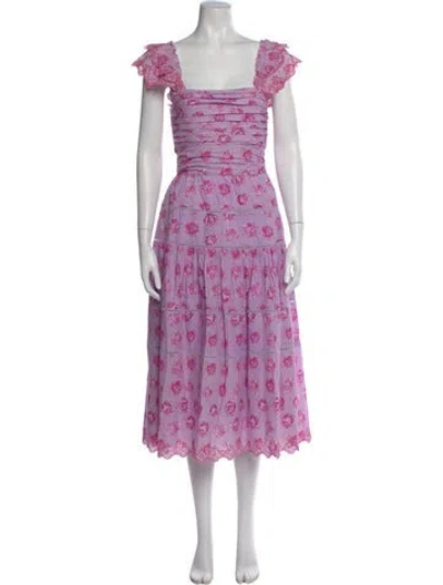 Pre-owned Loveshackfancy Floral Print Midi Length Dress In Purple