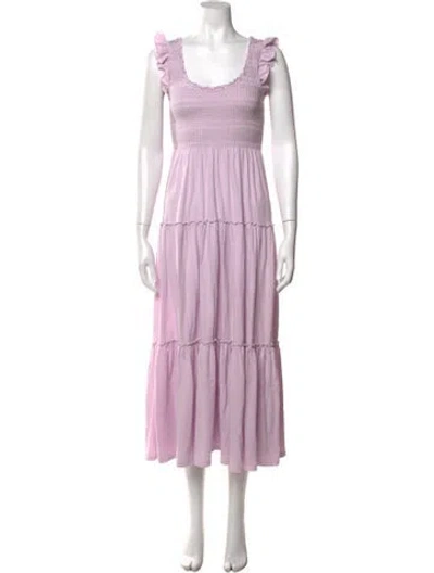 Pre-owned Loveshackfancy Floral Print Midi Length Dress In Purple