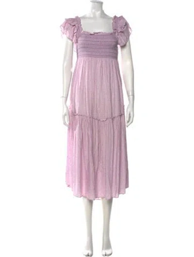 Pre-owned Loveshackfancy Floral Print Midi Length Dress In Purple