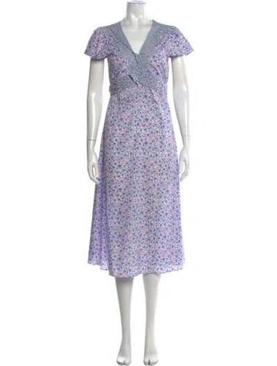 Pre-owned Loveshackfancy Floral Print Midi Length Dress In Purple
