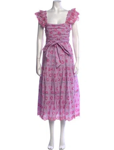 Pre-owned Loveshackfancy Floral Print Midi Length Dress In Purple