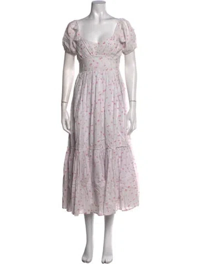 Pre-owned Loveshackfancy Floral Print Midi Length Dress In Purple