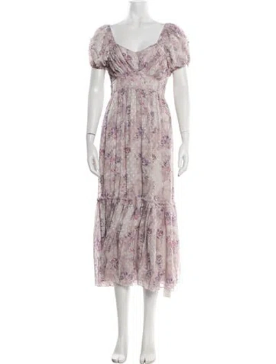 Pre-owned Loveshackfancy Floral Print Midi Length Dress In Purple