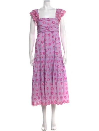 Pre-owned Loveshackfancy Floral Print Midi Length Dress In Purple