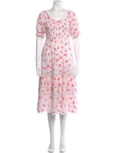 Pre-owned Loveshackfancy Floral Print Midi Length Dress In Red