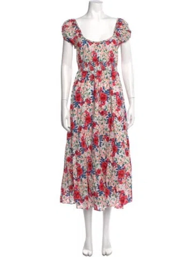 Pre-owned Loveshackfancy Floral Print Midi Length Dress In Red