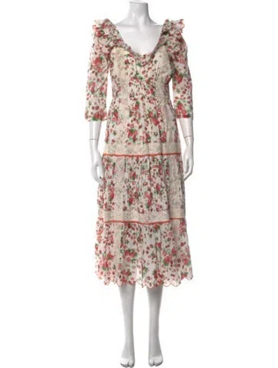 Pre-owned Loveshackfancy Floral Print Midi Length Dress In Red