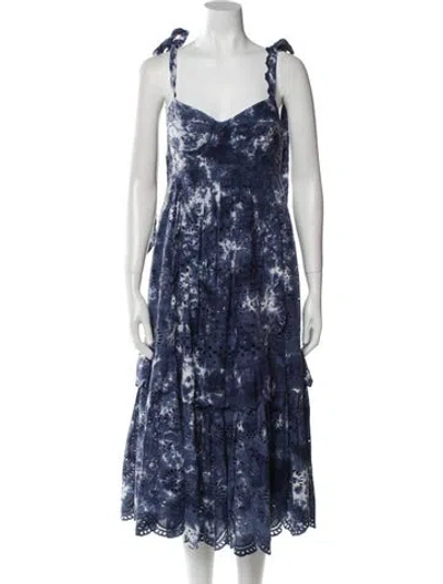 Pre-owned Loveshackfancy Floral Print Midi Length Dress W/ Tags In Blue