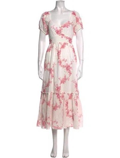 Pre-owned Loveshackfancy Floral Print Midi Length Dress W/ Tags In Neutrals